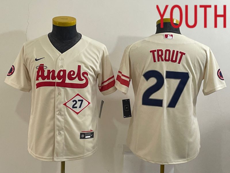 Youth Los Angeles Angels #27 Trout Cream City Edition Game Nike 2022 MLB Jerseys